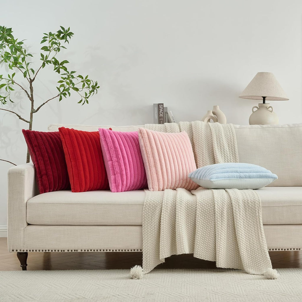 Pack of 2 Fluffy Faux Fur Throw Pillow Covers 18x18 Inch Elegant Striped Textured Decorative Cushion Cases Modern