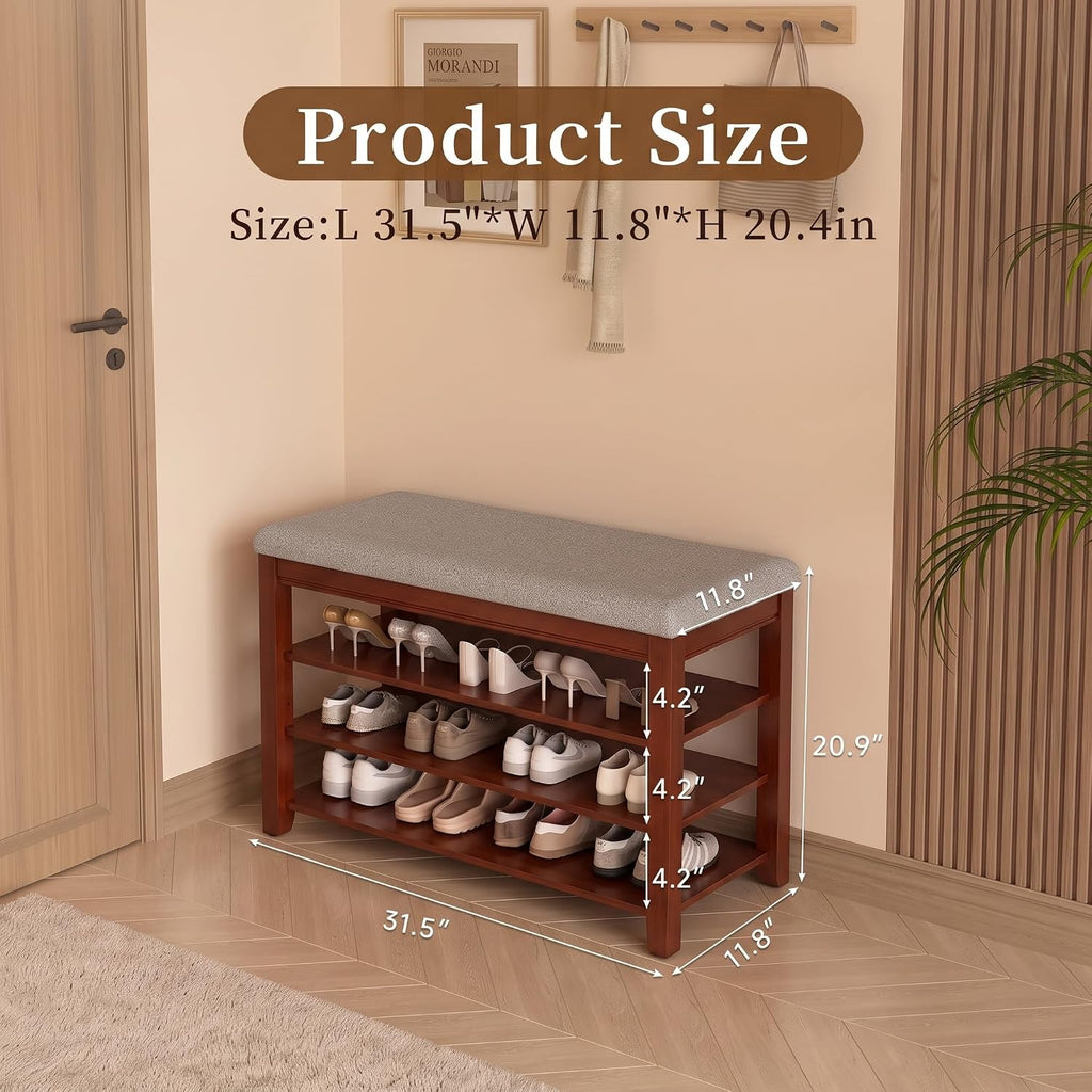 Solid Wood Shoe Rack Bench with Storage, Flip-Top Soft-Close Lid, 31.5" | 550 lbs Max Load, Adjustable Shelves