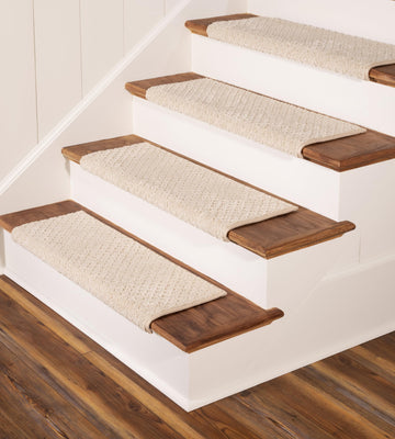 TM Rounded Bullnose Carpet - Anti Slip Indoor Stair Mats for Wooden Stairs, Style: Bayside Charm, Crystal Canyon 27"