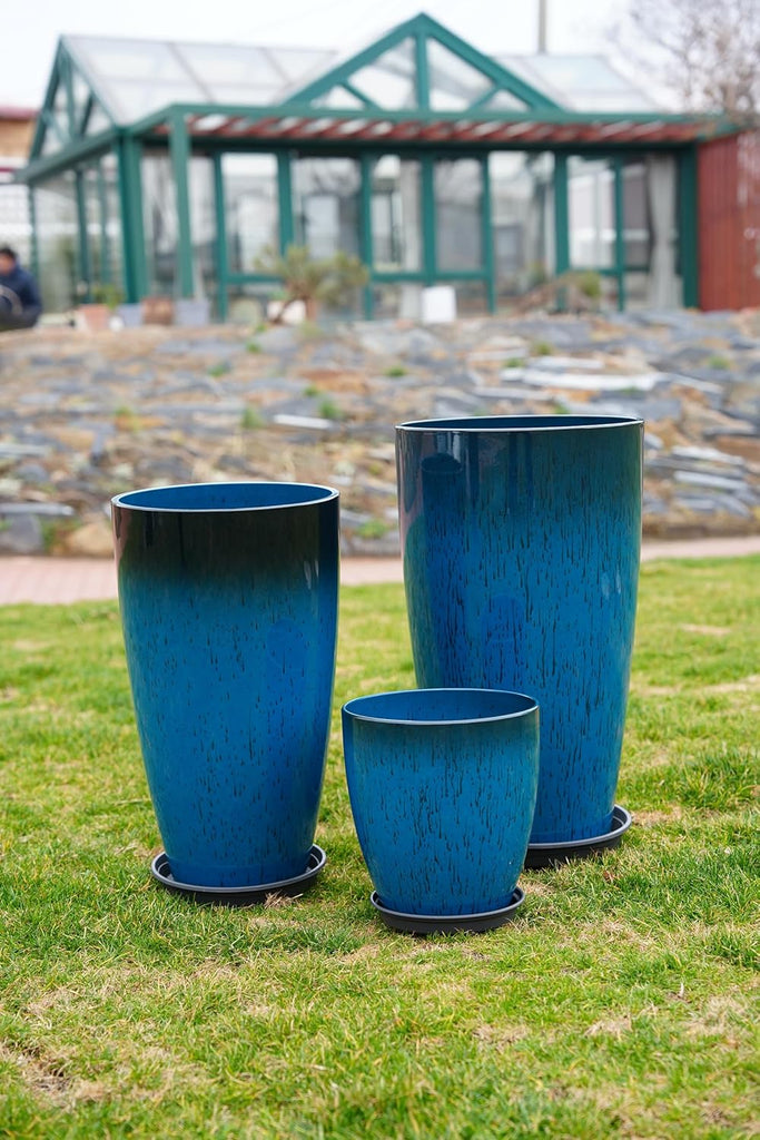 24,21,11 Inch Large Planters with Drainage Hole and Saucer - Set of 3 Tall Plant Pots Indoor Flower Pot Tall Round