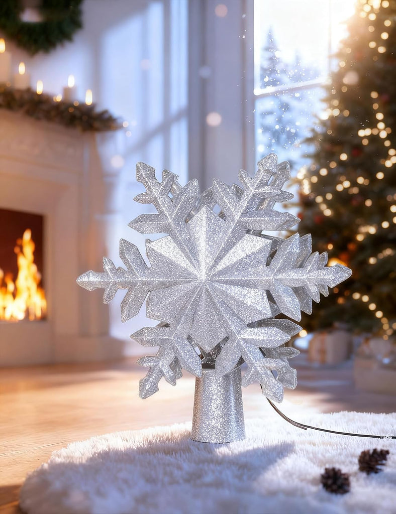 Christmas Tree Topper with 6 Rotating Projection Patterns, Silver