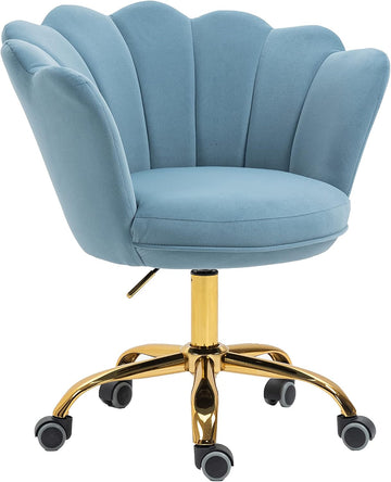 Comfy Home Office Task Chair with Wheels, Cute Modern Upholstered Velvet Seashell Back Adjustable Swivel Vanity Desk