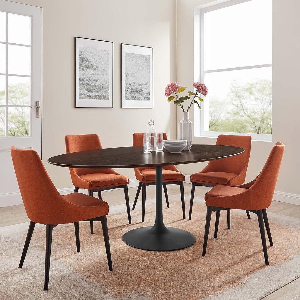 Inspired Saarinen Style Tulip Oval Pedestal Dining Table — Black Cherry Walnut, 78″ Oval