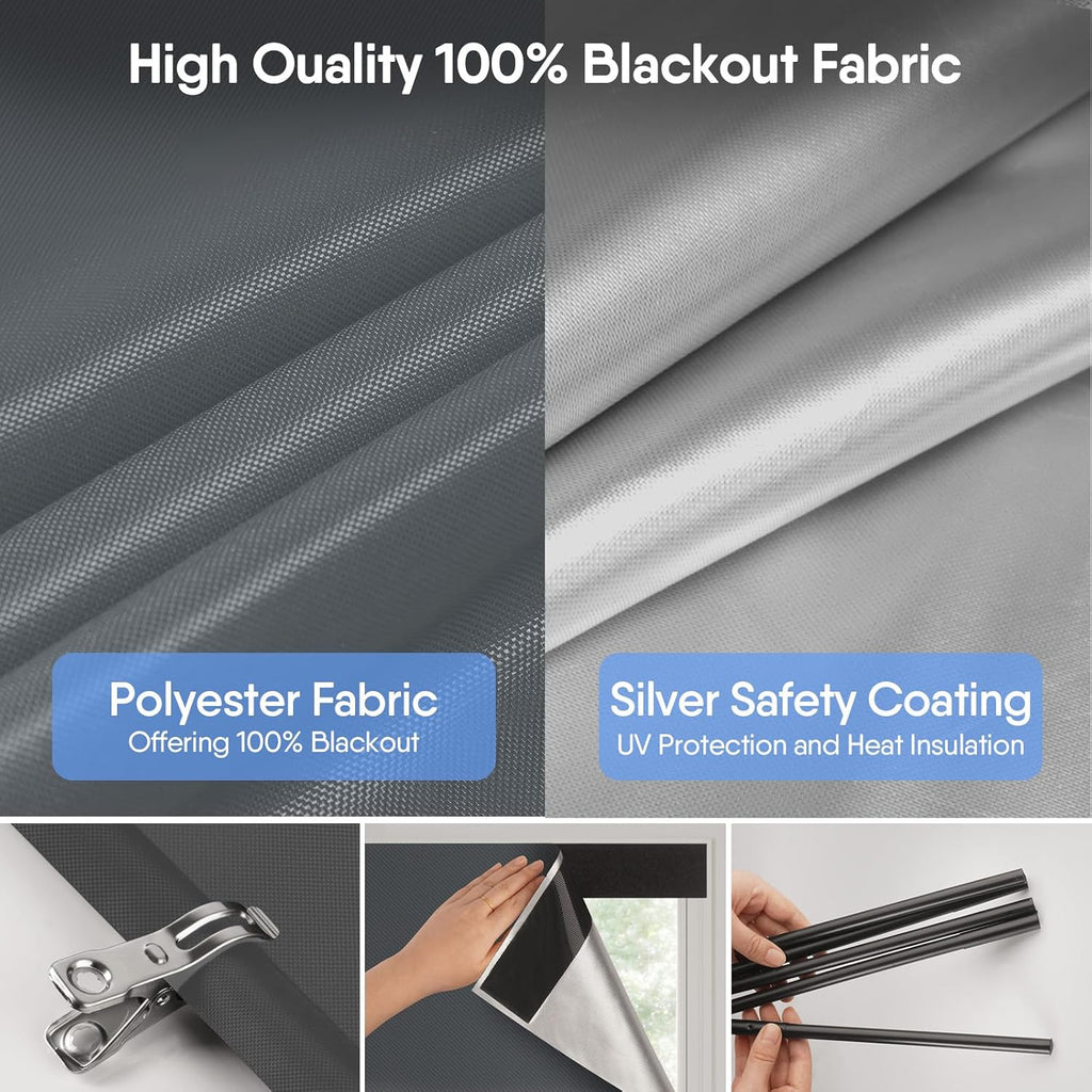 Blackout Roller Window Shades, Cordless Blinds for Indoor Windows No Tools No Drill Pull Down Window Shades,Thermal