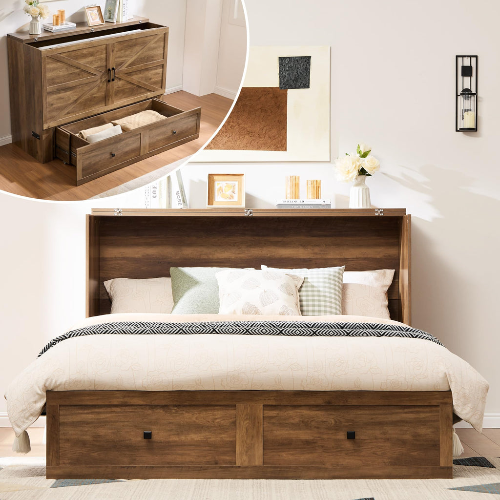 Queen Murphy Bed with Storage & Charging Station