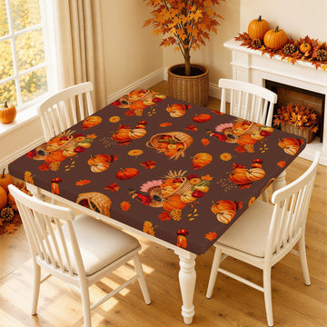 Thanksgiving Fitted Table Cover, Flannel Backed Vinyl Tablecloth