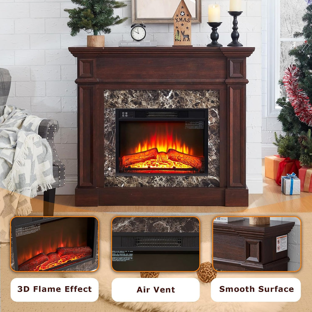 46" Electric Fireplace with Mantel, Freestanding TV Stand with 23" Fireplace Insert, 1400W Electric Fireplace Heater