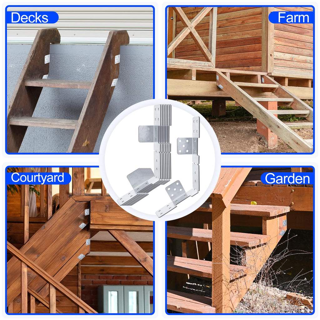 8Pcs Adjustable Stair-Stringer Connector, 18 Gauge Heavy Duty Stair Stringer Hanger Bracket, Strong Tie Straps Bracket