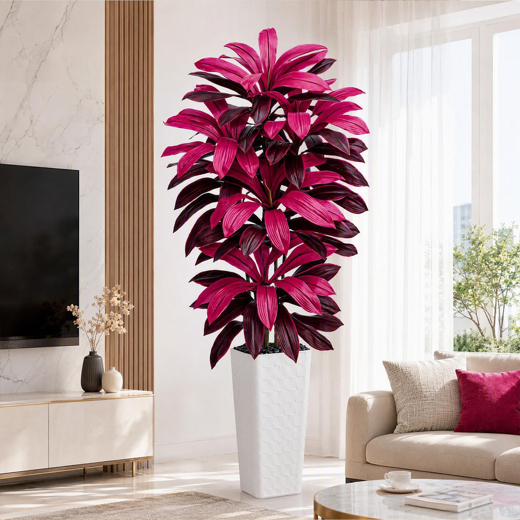 Artificial Dracaena Tree Purple Red, 7FT Tall Plant White Planter