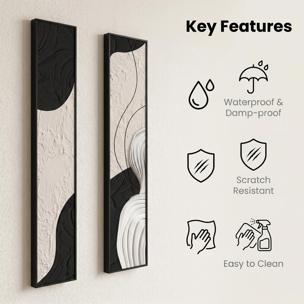 2Pcs Vertical Framed Crystal Porcelain Abstract Wave Wall Decor