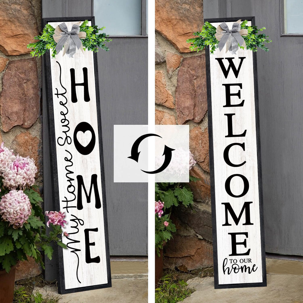 Double-sided Welcome Sign for Front Porch Door, 45"X9", Black