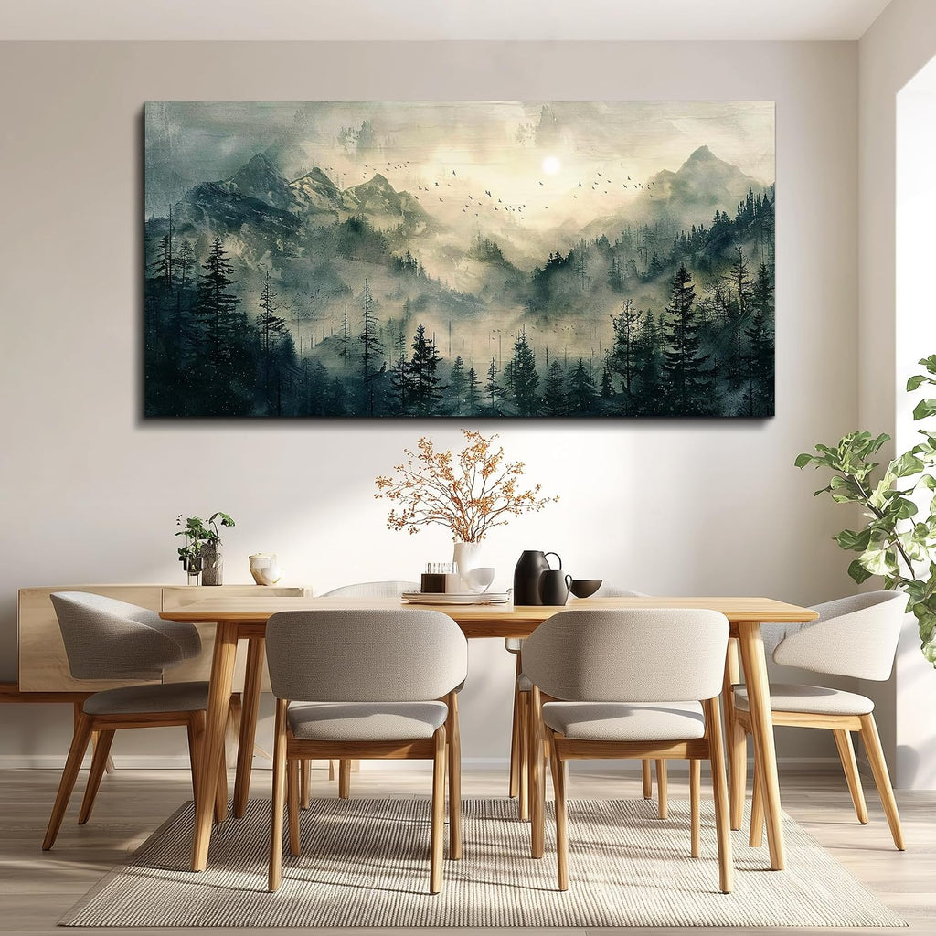 Large Framed Wall Decor Canvas Wall Art Farmhouse Wall Decorations Forest Fog Landscape Paintings Modern Pictures