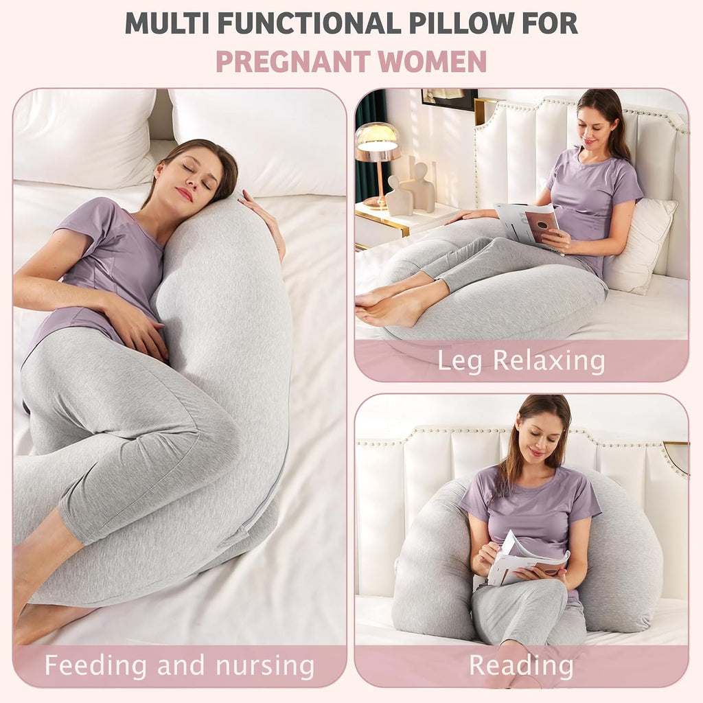 Comfort Pregnancy Pillow - J Shaped Maternity Pillow for Side Sleeping & Nursing Cozy Support for Neck,Head, Back and