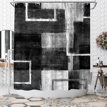 Abstract Black Shower Curtain Geometric Shower Curta Decor Polyester Fabric 72x72inch (Black)