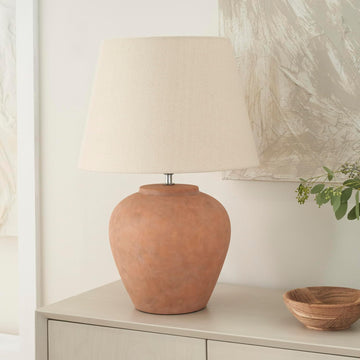 Home 20" Rustic Terracotta Ceramic Table Lamp with Fabric Shade, Bedside Nightstand Lamp