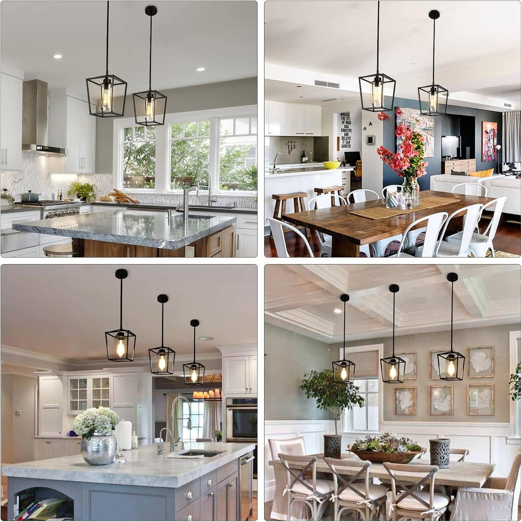 Black Pendant Lights Kitchen Island, 1-Light Farmhouse Kitchen Pendant Lighting Over Island, Metal Cage Island