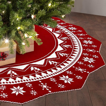 72 Inch Christmas Tree Skirt, Knit Tree Skirt for 7.5 ft Tree to 12ft Tree, Double Sided Large Knitted Tree Skirt