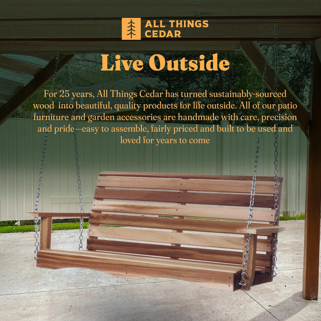 Porch Swing, Solid Wood Frame, Natural, 4 Ft