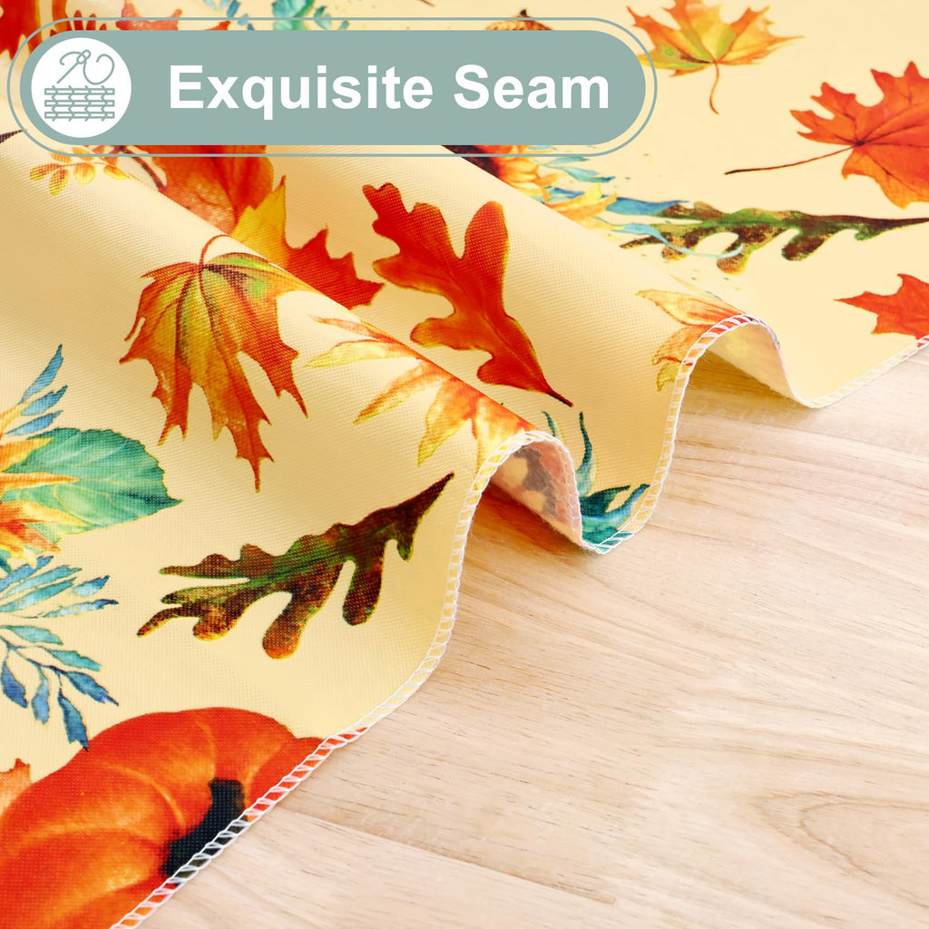 Rectangle Waterproof Vinyl Table Cloth, Wipeable Tablecloth with Flannel Backing, Plastic Table Cover for Fall