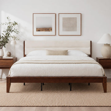 Japanese Joinery Bamboo Wood King Size Bed Frame with Headboard