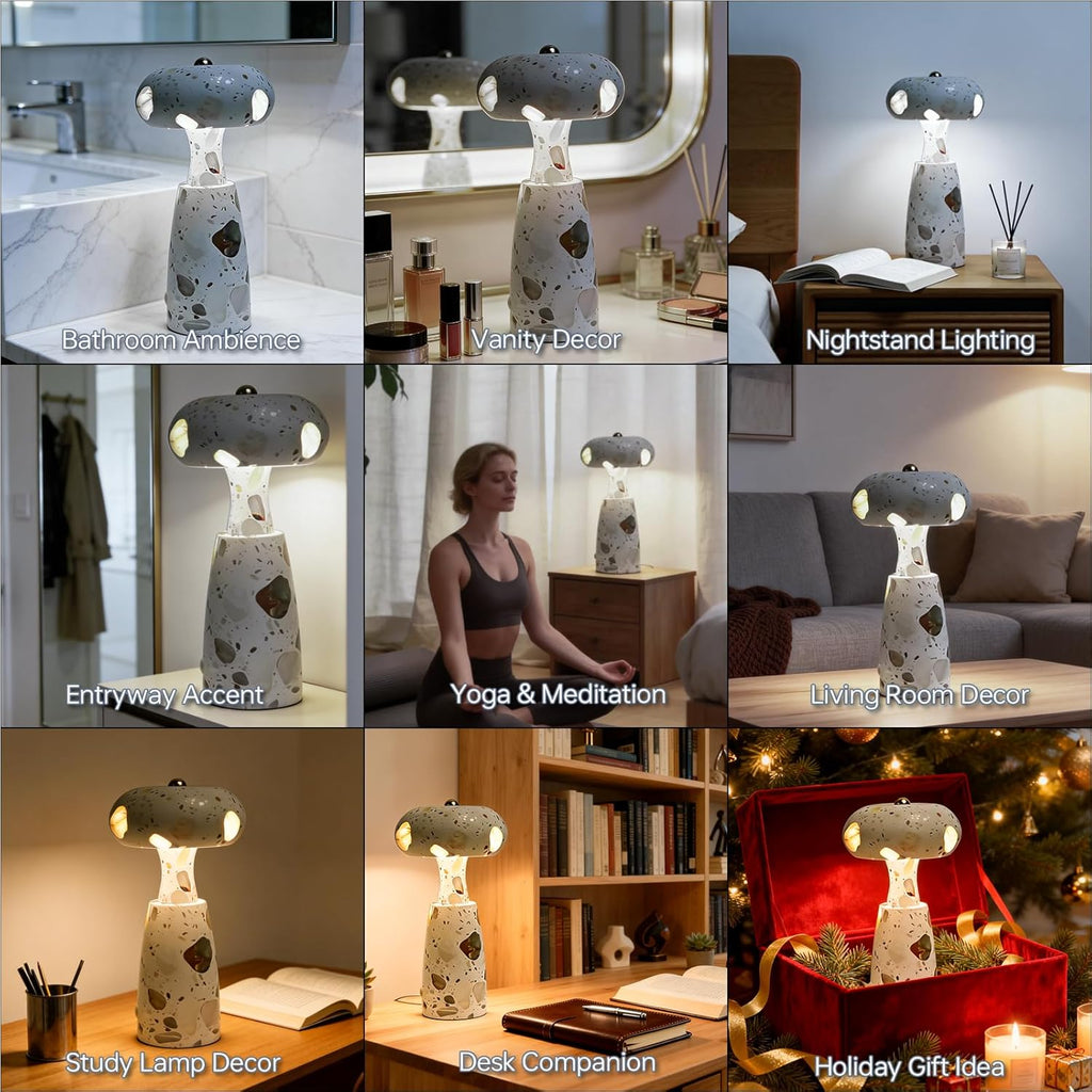 Natural Marble Table Lamp, Three-Color Temperature Dimmable LED Stone Table Lamp