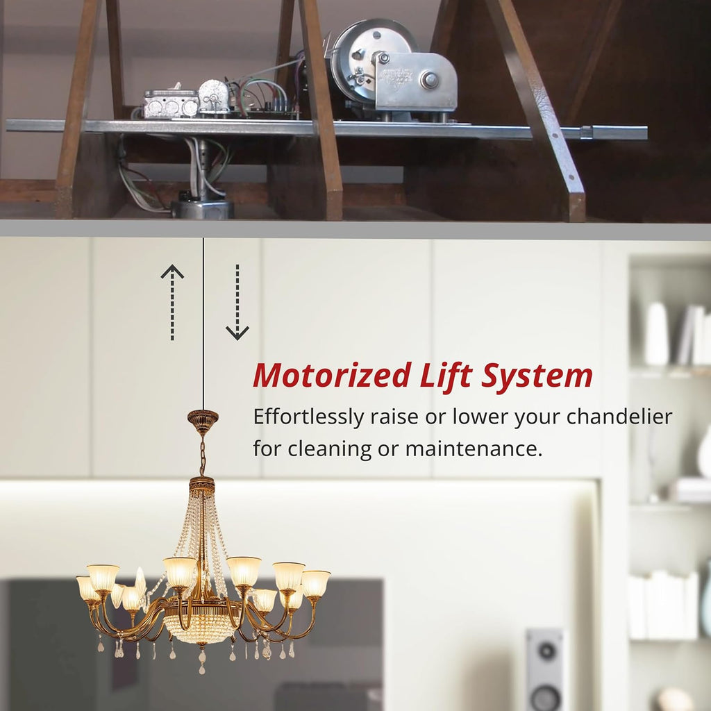 300 lb Motorized Chandelier Lift System with Remote Control, Residential Grade, Remote Mount – Mid-Capacity