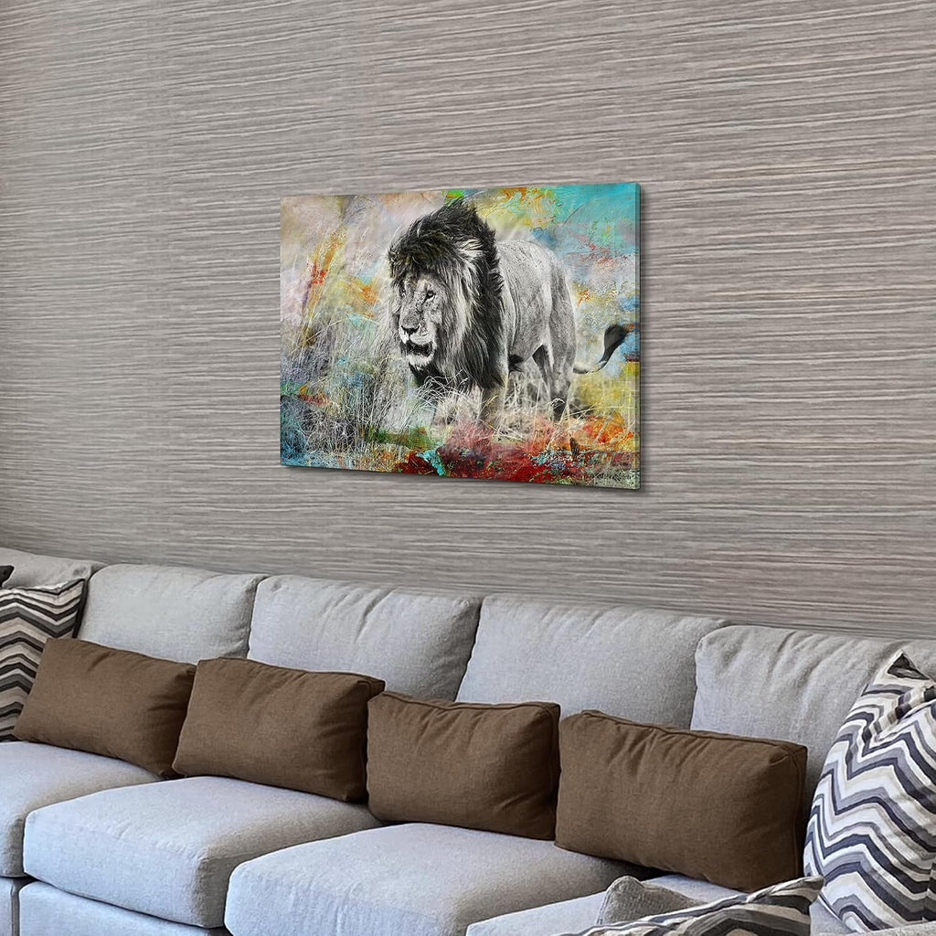 Lion Pictures Wall Decor Framed: Wild Animal Portrait Canvas Lion Picture Wildlife Painting Print