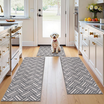 3-Piece Kitchen Rug Set Basketweave Geometric Floor Mats