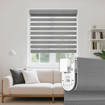No Drill Cordless Zebra Blinds,20" W x 48" H,Grey