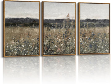Oversized Vintage Landscape Art Bedroom,3Pcs, Extra Large French Country Paintings Wall Decor , Rustic Farmhouse