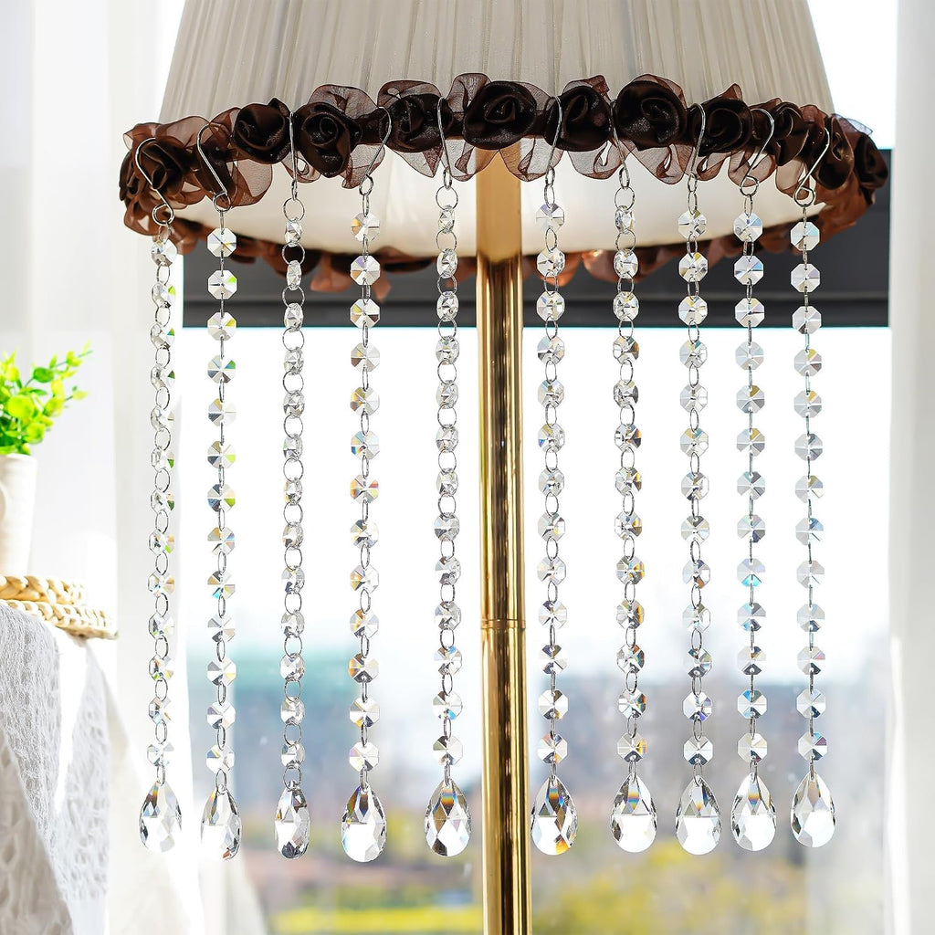 1ft 10pcs Teardrop Crystal Garland Prism Beads Chains - Hanging Crystals, Glass Chandelier Parts Replacement
