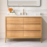 48" Bathroom Vanity with Sink, Freestanding Wooden Bathroom Makeup Cabinet W/ 6 Soft-Close Drawers and