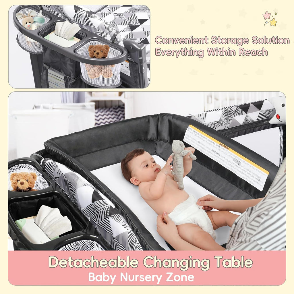 5-in-1 Baby Bassinet Bedside Sleeper, Portable Pack and Play with Changing Table, Baby Crib with Carry Bag, Cosleeper