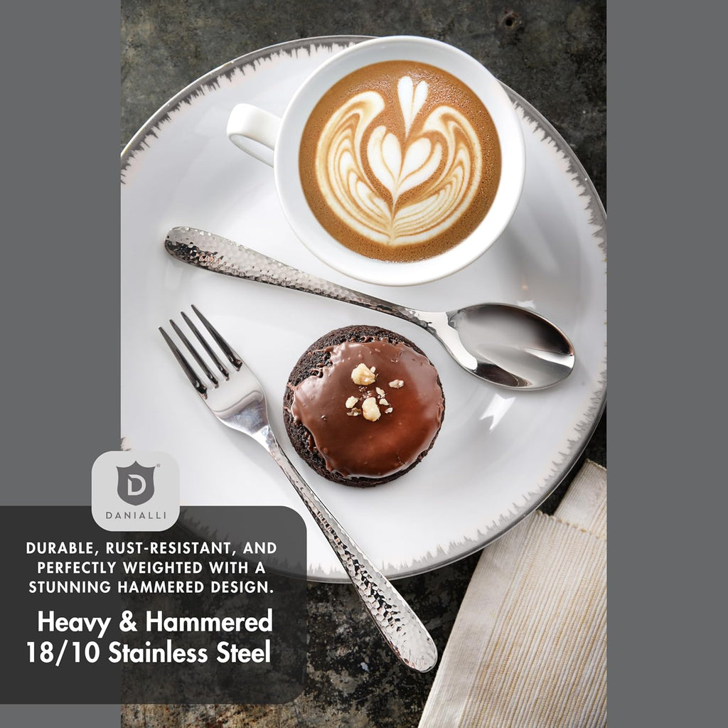 Hammered Silverware Set | Premium 18/10 Stainless Steel Flatware Service for 6 | Heavy-Duty & Dishwasher Safe | Built