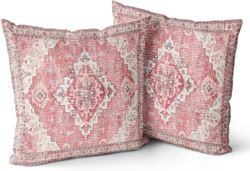 Pink Boho Throw Pillow Covers Set of 2 Boho Rug Carpet Double Sided Pattern Cotton Soft Pillow Case Cushion Cover