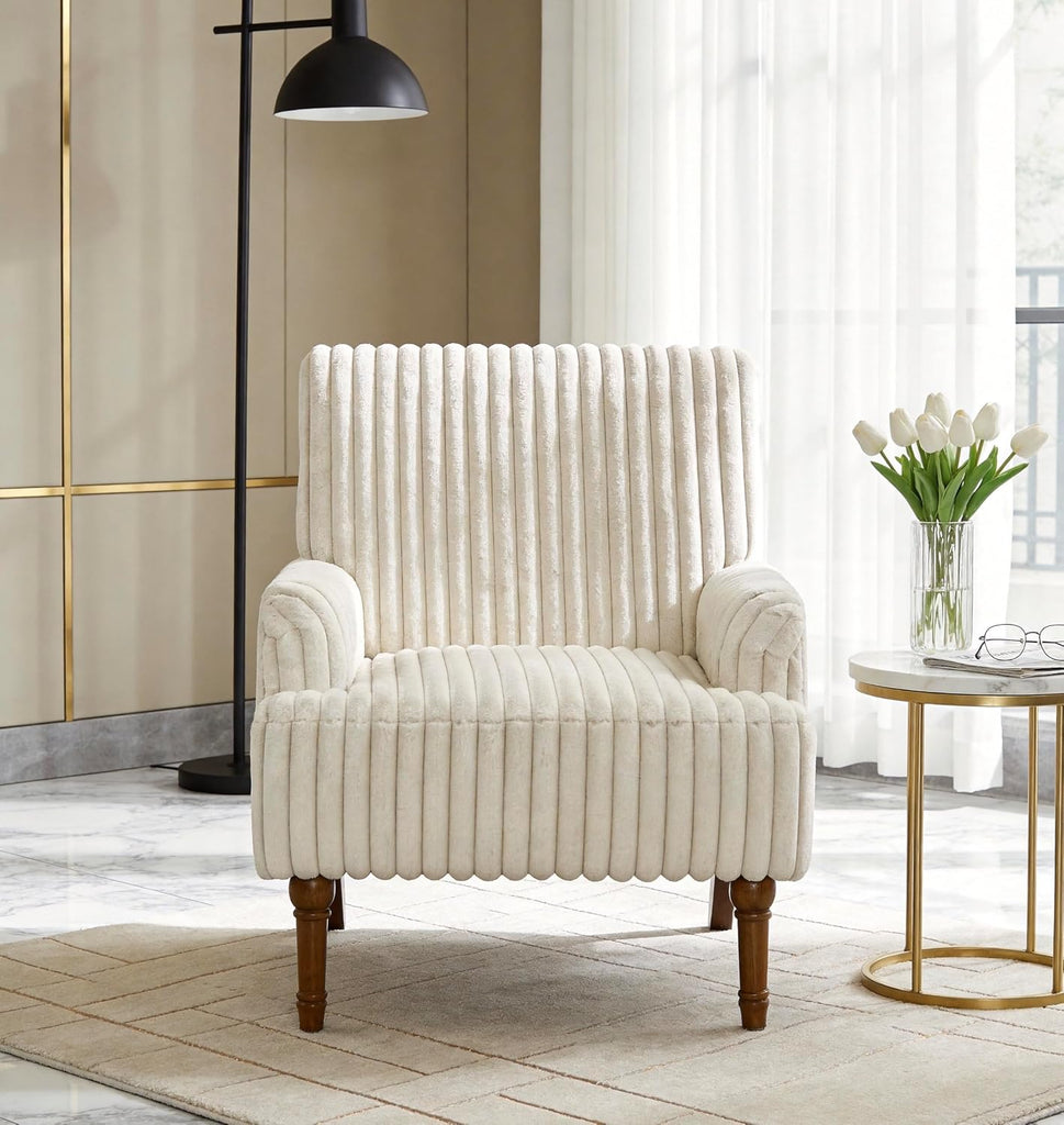 Accent Chair , Comfy Upholstered Mid-Century Reading Chair with Solid Wood Legs, Wide Singe Mid-Century Lounge Sofa