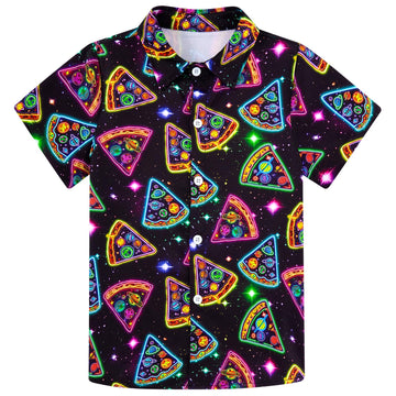 Toddler Neon Shirt Boys Pizza Galaxy Button Down Shirts