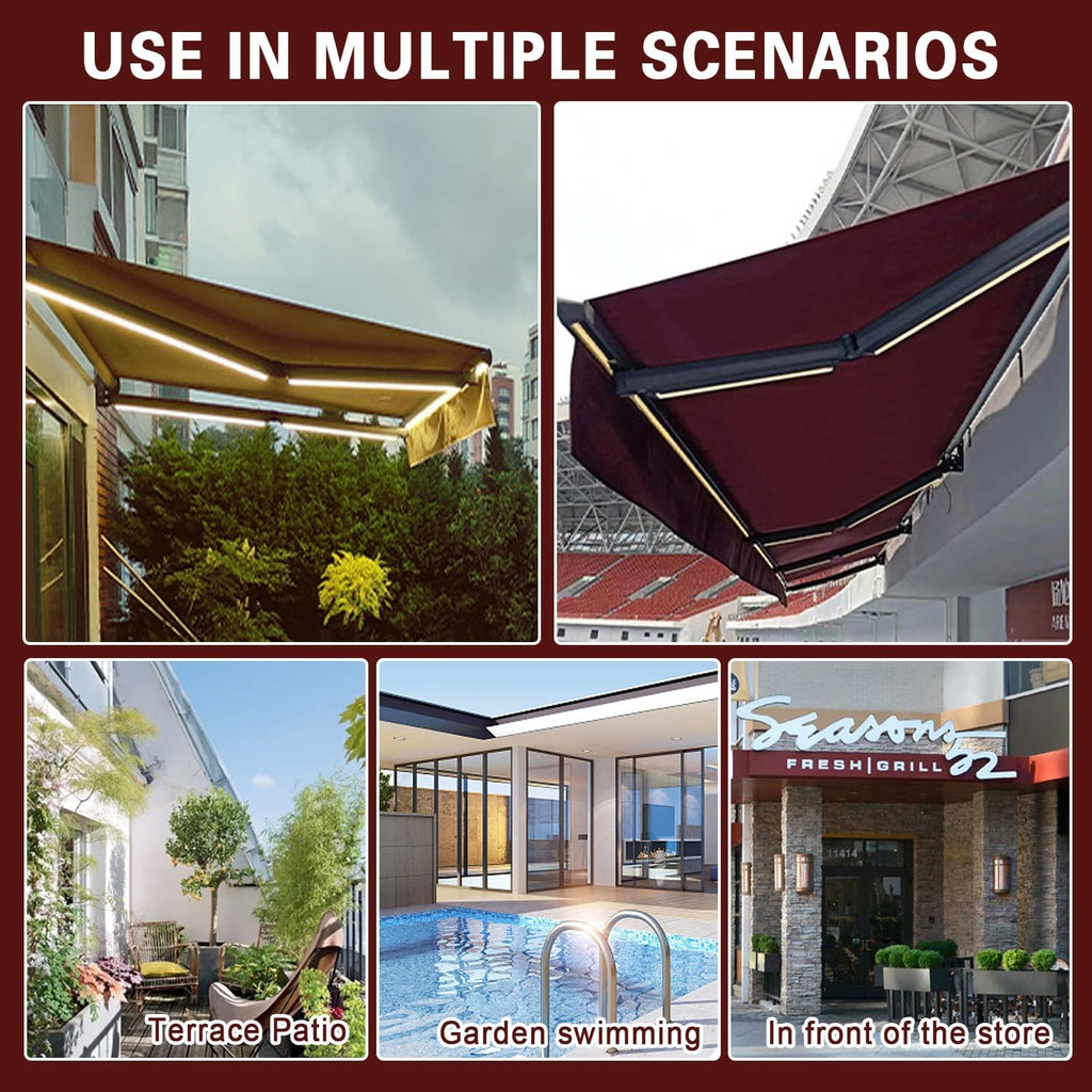 Retractable Patio Awning, Fully Assembled Motorized LED Sunshade Waterproof UV Protection, Large Canopy for Window