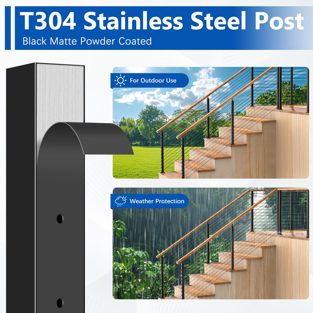 42" Modular Cable Railing Stair Post for Deck Porch, Surface Mount