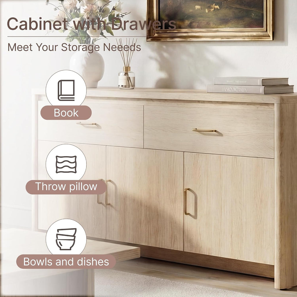 59" Sideboard Buffet Cabinet with Storage, Wood Kitchen Storage Cabinet with Adjustable Shelves & Drawers, Mid