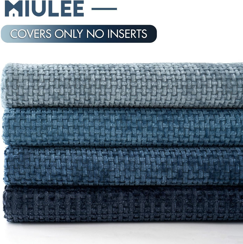 Pack of 4 Couch Throw Pillow Covers 18x18 Inch Neutral Blue Soft Decorative Chenille Pillow Covers Farmhouse Accent