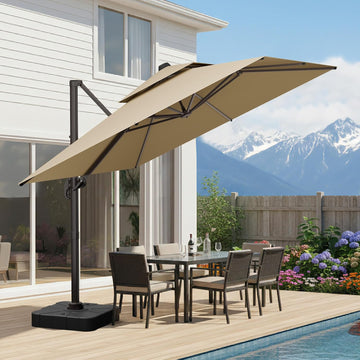 10x10 FT Patio Umbrella, Large Cantilever Double Top Heavy Duty Offset Umbrellas with 360° Rotation