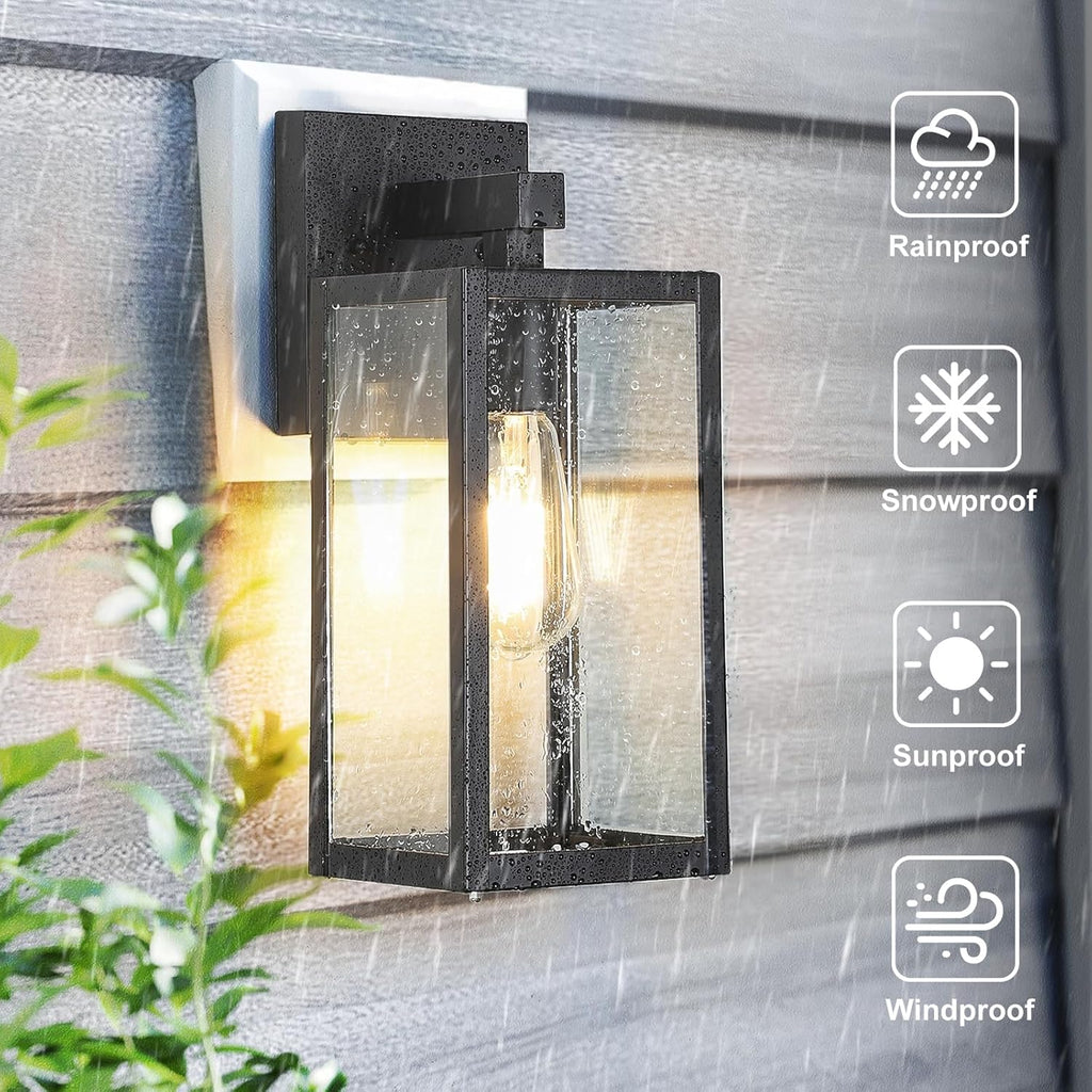 Outdoor Wall Lantern, Exterior Waterproof Wall Sconce Light Fixture, Black Anti-Rust Mount Light with Clear Glass
