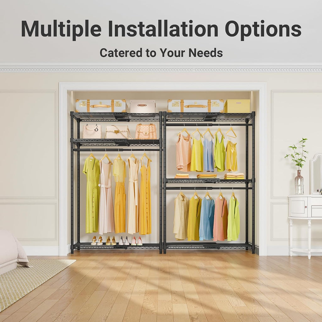 X1 Expandable Clothes Rack Heavy Duty Adjustable Closet System Black | Adjustable Shelves and Hanger Rods from 2' to