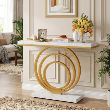41-Inch Gold Entryway Table, Modern Console Table Narrow Long, Contemporary Accent Table , Entrance, Faux Marble