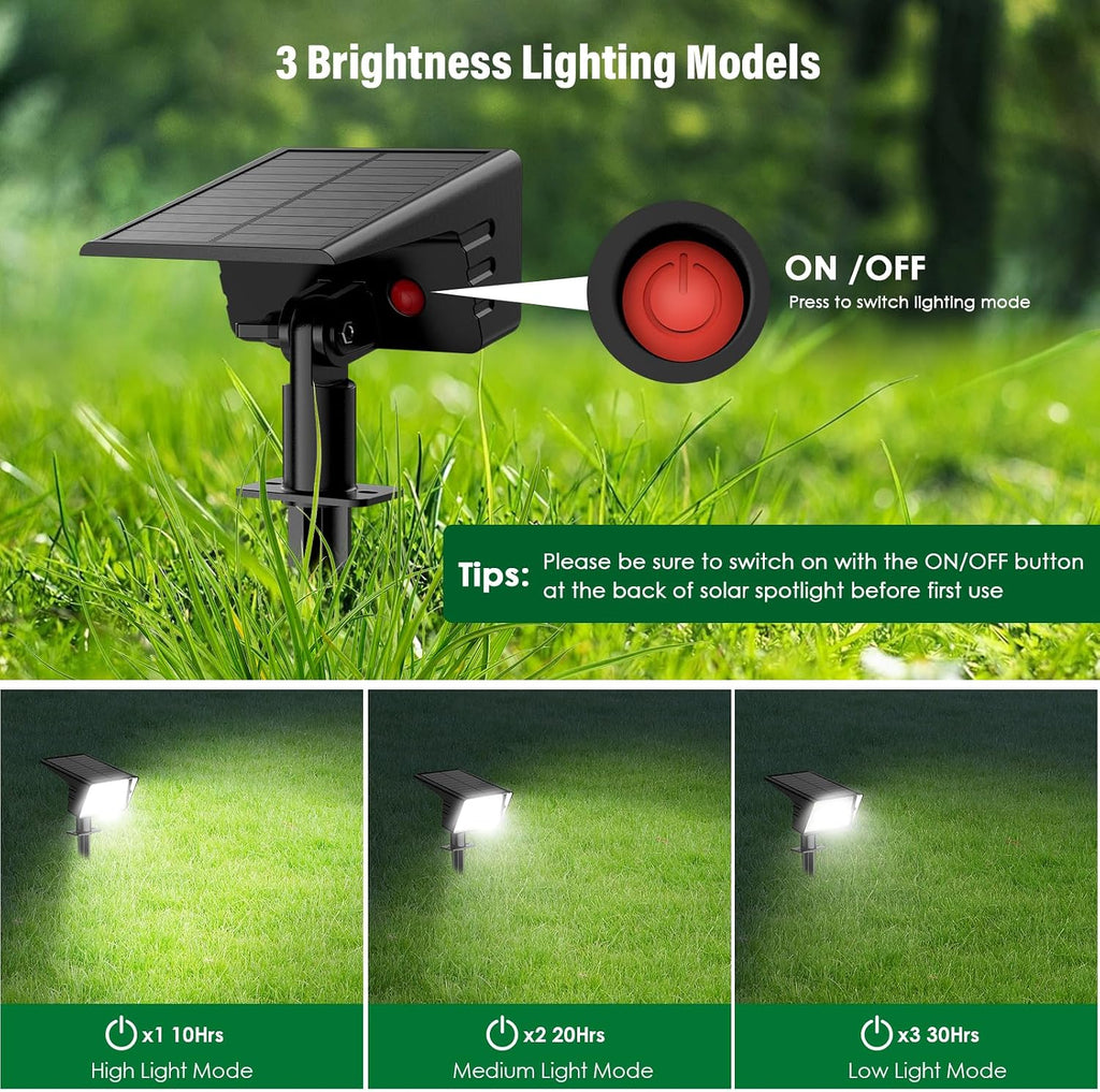 Solar Spot Lights Outdoor with 60 LED & Auto On/Off, 4 Pack Solar Lights Outdoor Waterproof IP68 with 3 Lighting