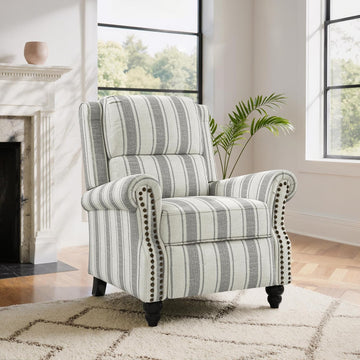 Pushback Recliner Chair, Modern Wingback Recliner, Stripe Gray | Upholstered Push Back Armchair | Comyf Fabric |