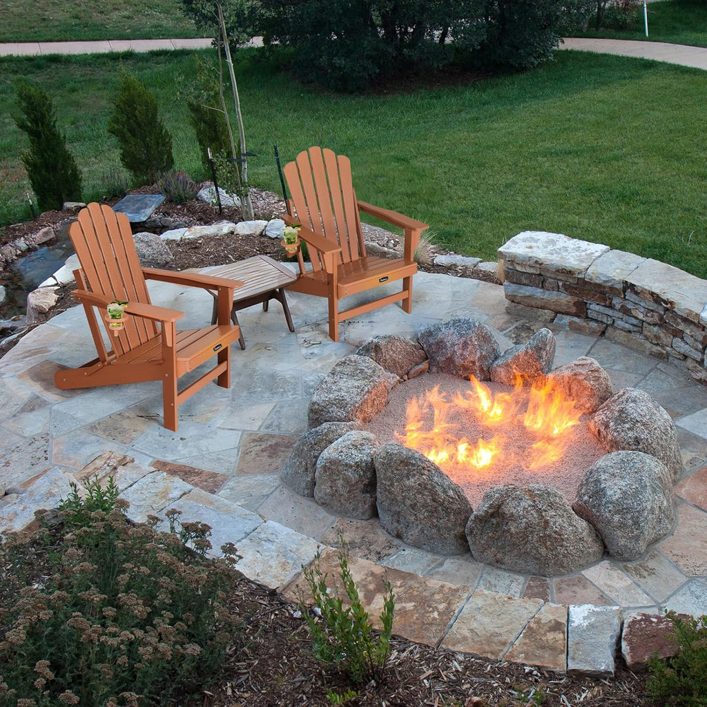 Folding Adirondack Chair Set of 2, Fire Pit Chairs with Cup Holder | Wood-Grain, HDPE All Weather, Quick-Folding, No