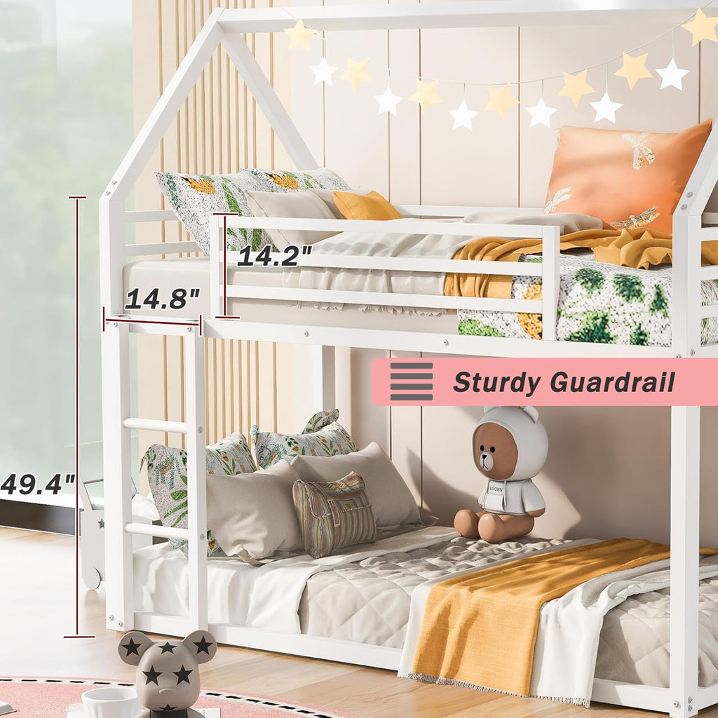 Bunk Bed Twin Over Twin Metal Floor Bunk Bed with Ladder
