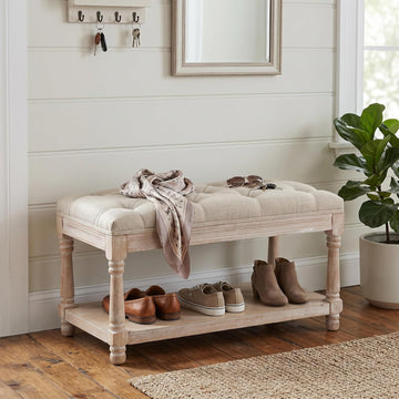Storage Entryway Bench Tufted Shoe Rack Bench Wood Window Bench Entrance Bedroom Corner-1 Seat, Beige